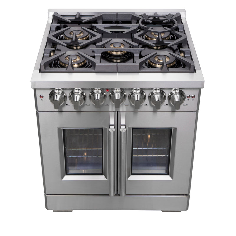 Load image into Gallery viewer, Forno Capriasca 30-Inch, Stainless Steel Freestanding French Door Dual Fuel Range with 4 Burners - FFSGS6387-30