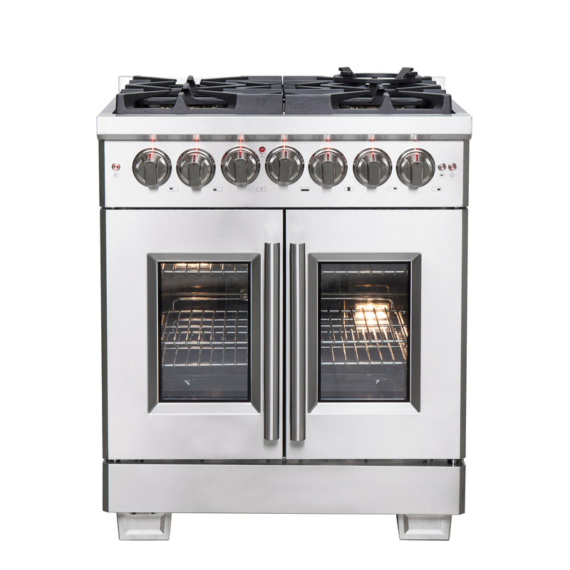 Load image into Gallery viewer, Forno Capriasca 30-Inch, Stainless Steel Freestanding French Door Dual Fuel Range with 4 Burners - FFSGS6387-30