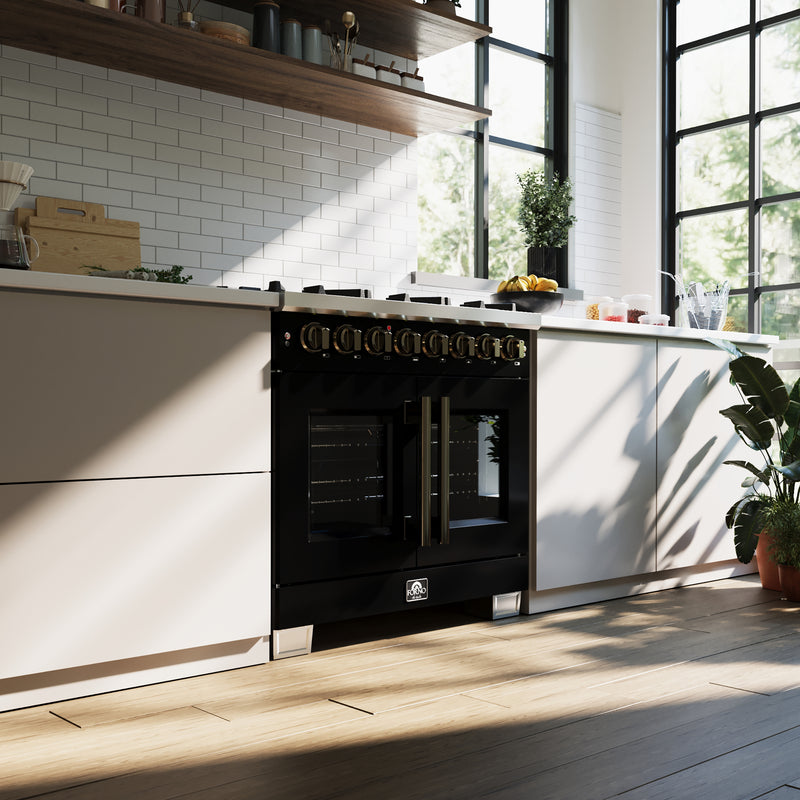 Load image into Gallery viewer, Forno Capriasca 36 Inch, Black Freestanding French Door Dual Fuel Range with 6 Burners - FFSGS6387-36BLK