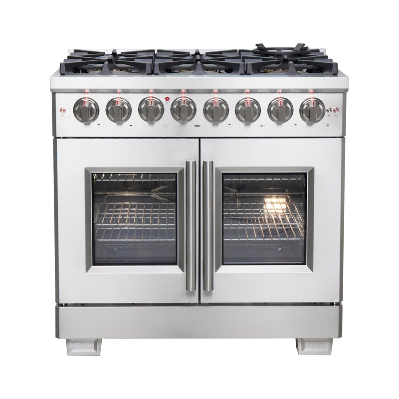 Load image into Gallery viewer, Forno Capriasca 36-Inch, Stainless Steel Freestanding French Door Dual Fuel Range with 6 Burners - FFSGS6387-36
