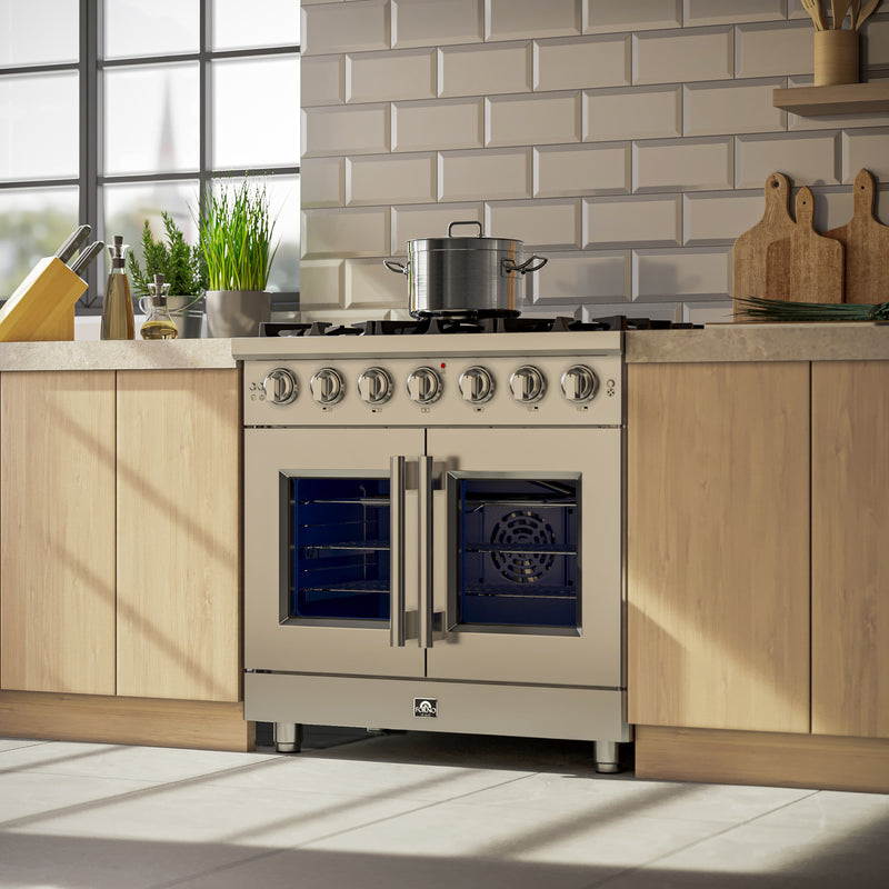 Load image into Gallery viewer, Forno Massimo 36-Inch, Stainless Steel Freestanding French Door Gas Range with 6 Burners - FFSGS6439-36