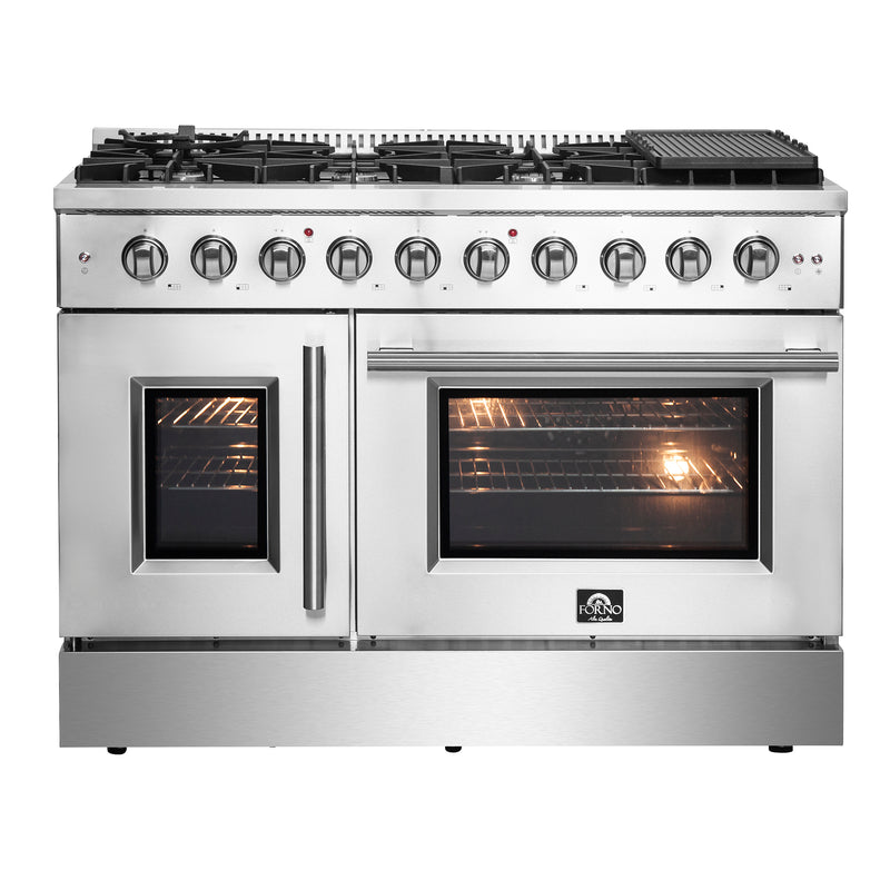 Load image into Gallery viewer, Forno Galiano 48-Inch Freestanding French Door Gas Range, 8 Burners, Griddle, Convection Oven, Energy Efficient