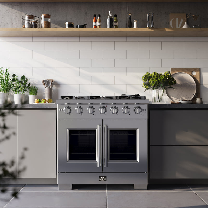 Load image into Gallery viewer, Forno Capriasca 36-Inch, Stainless Steel Freestanding French Door Gas Range with 6 Burners - FFSGS6460-36