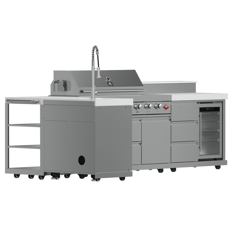 Load image into Gallery viewer, Forno Bulnes 40-Inch, Stainless Steel BBQ with 5 Burners, Sear & Rotisserie Infrared with Side Burner, Beverage Center & White Sintered Stone Countertops - FODKT2520WHT