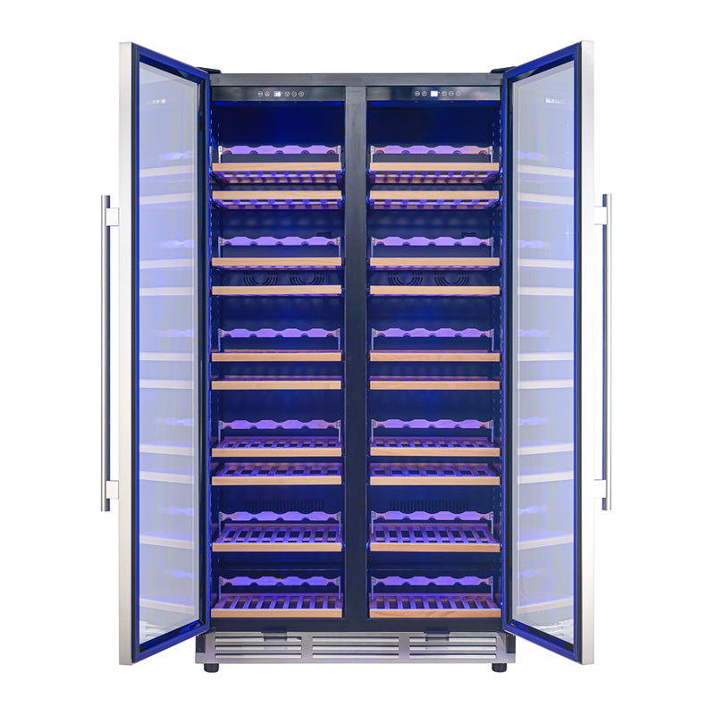 Load image into Gallery viewer, Forno Vernazza 40-Inch Side-by-Side Dual Zone Wine Cellar, 25.07 cu.ft Capacity, Stainless Steel, Temperature Control, UV-Protected Glass Door, Wooden Shelves