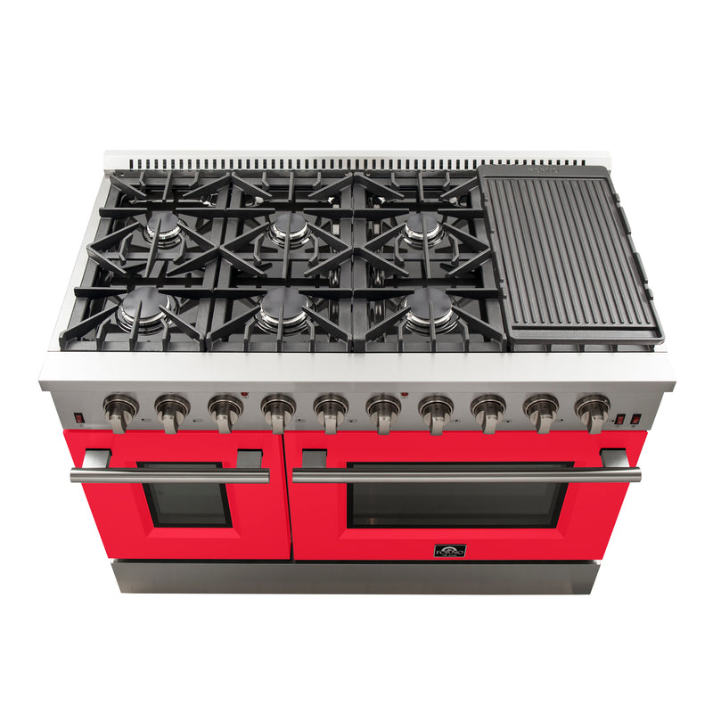 Load image into Gallery viewer, Forno Galiano 48-Inch, Red Freestanding Gas Range with 8 Burners and Double Ovens & Griddle - FFSGS6244-48RED