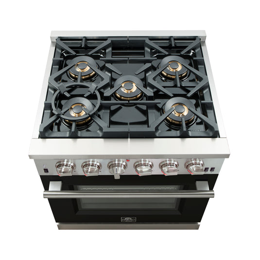 Forno Capriasca 30-Inch Freestanding Gas Range, 4 Burners, True Convection Oven