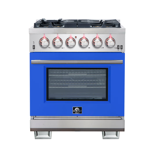 Forno Capriasca 30-Inch Freestanding Gas Range, 4 Burners, True Convection Oven