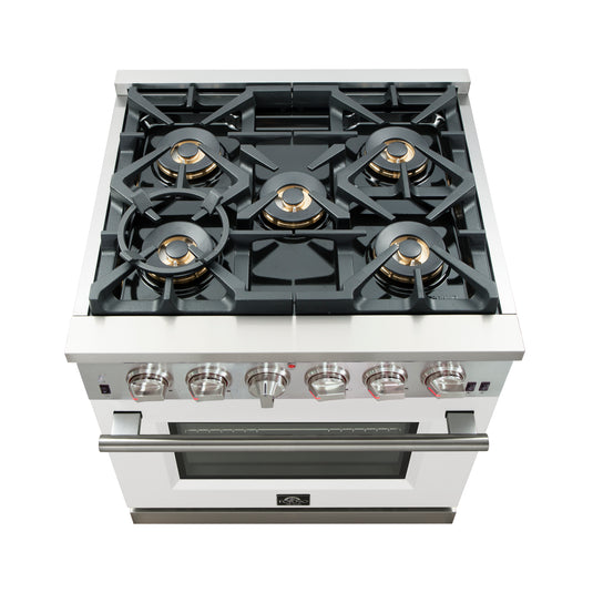 Forno Capriasca 30-Inch Freestanding Gas Range, 4 Burners, True Convection Oven