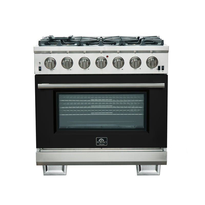 Load image into Gallery viewer, Forno Capriasca 36-Inch, Black Gas Range with 6 Brass Burners - FFSGS6260-36BLK