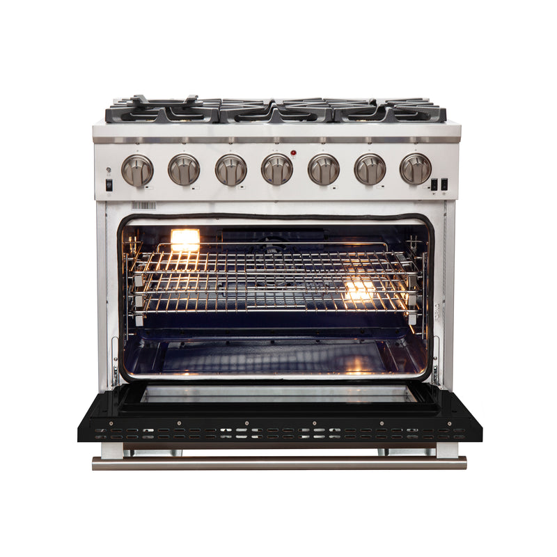 Load image into Gallery viewer, Forno Capriasca 36-Inch, Black Gas Range with 6 Brass Burners - FFSGS6260-36BLK
