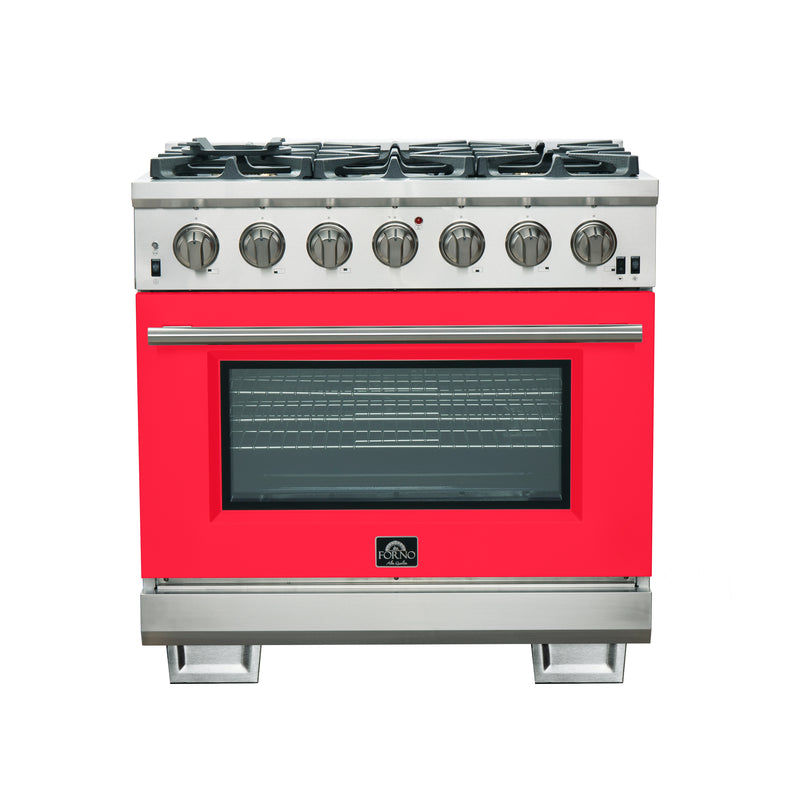 Load image into Gallery viewer, Forno Capriasca 36-Inch, Red Gas Range with 6 Brass Burners - FFSGS6260-36RED