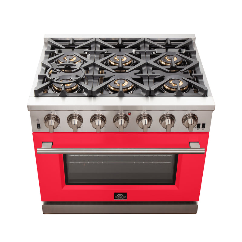 Load image into Gallery viewer, Forno Capriasca 36-Inch, Red Gas Range with 6 Brass Burners - FFSGS6260-36RED