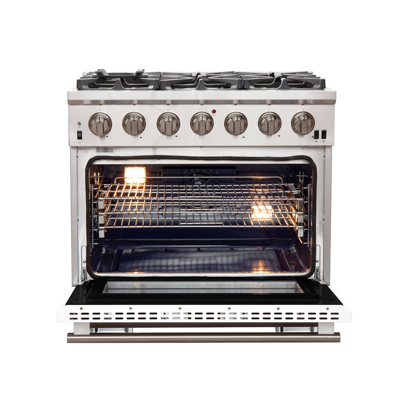 Load image into Gallery viewer, Forno Capriasca 36-Inch, White Gas Range with 6 Brass Burners - FFSGS6260-36WHT