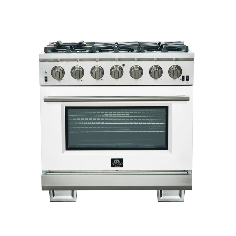 Load image into Gallery viewer, Forno Capriasca 36-Inch, White Gas Range with 6 Brass Burners - FFSGS6260-36WHT