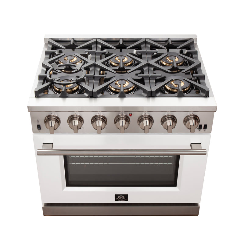 Load image into Gallery viewer, Forno Capriasca 36-Inch, White Gas Range with 6 Brass Burners - FFSGS6260-36WHT