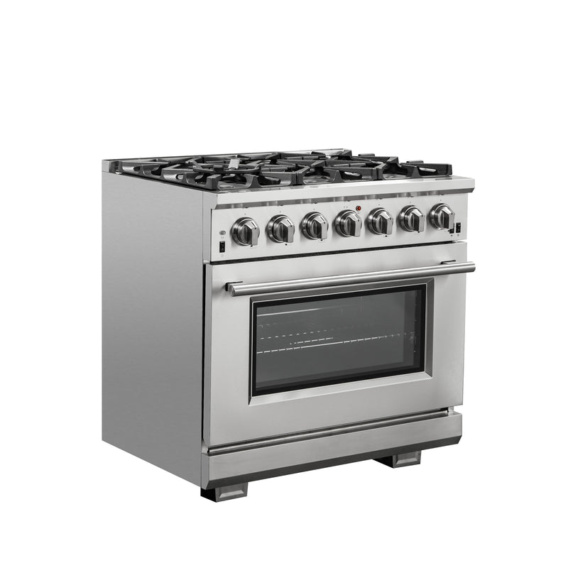 Load image into Gallery viewer, Forno Capriasca 36-Inch Gas Range, Stainless Steel, 6 Brass Burners, 120,000 BTU, Convection Oven, Energy Efficient