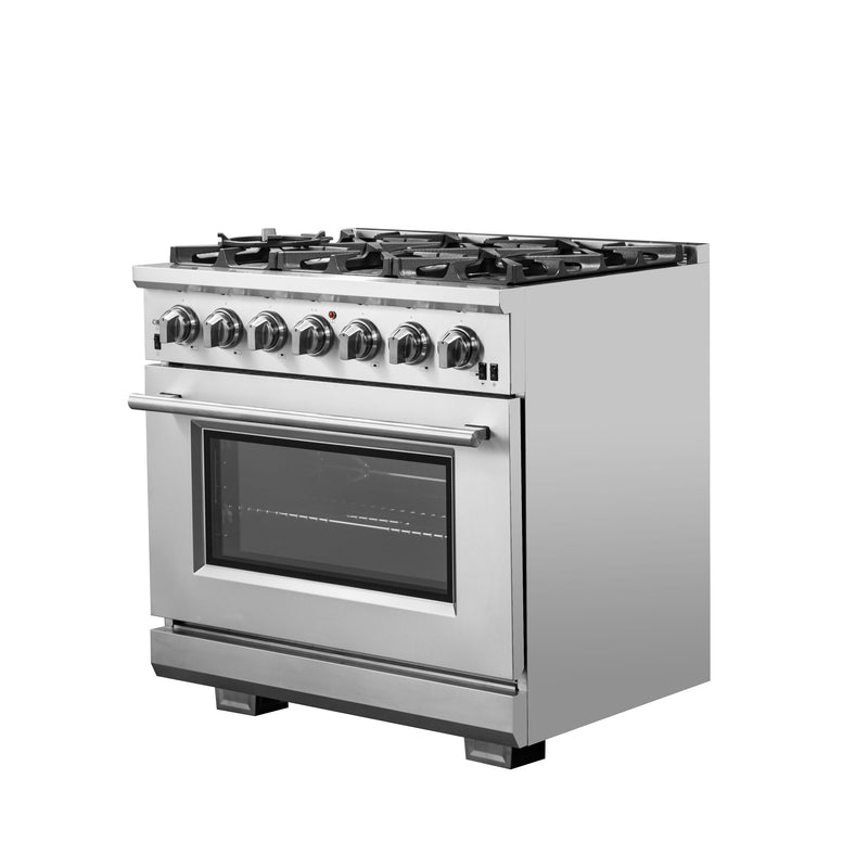 Load image into Gallery viewer, Forno Capriasca 36-Inch Gas Range, Stainless Steel, 6 Brass Burners, 120,000 BTU, Convection Oven, Energy Efficient
