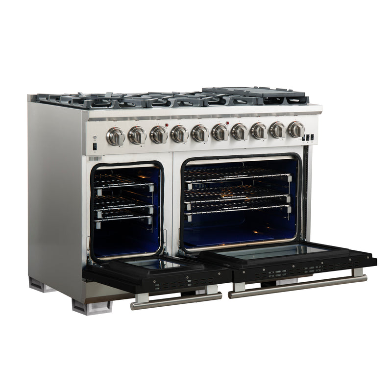 Load image into Gallery viewer, Forno Capriasca 48-inch, Black Gas Range Stainless Steel with 8 Brass Burners and Double Ovens - FFSGS6260-48BLK