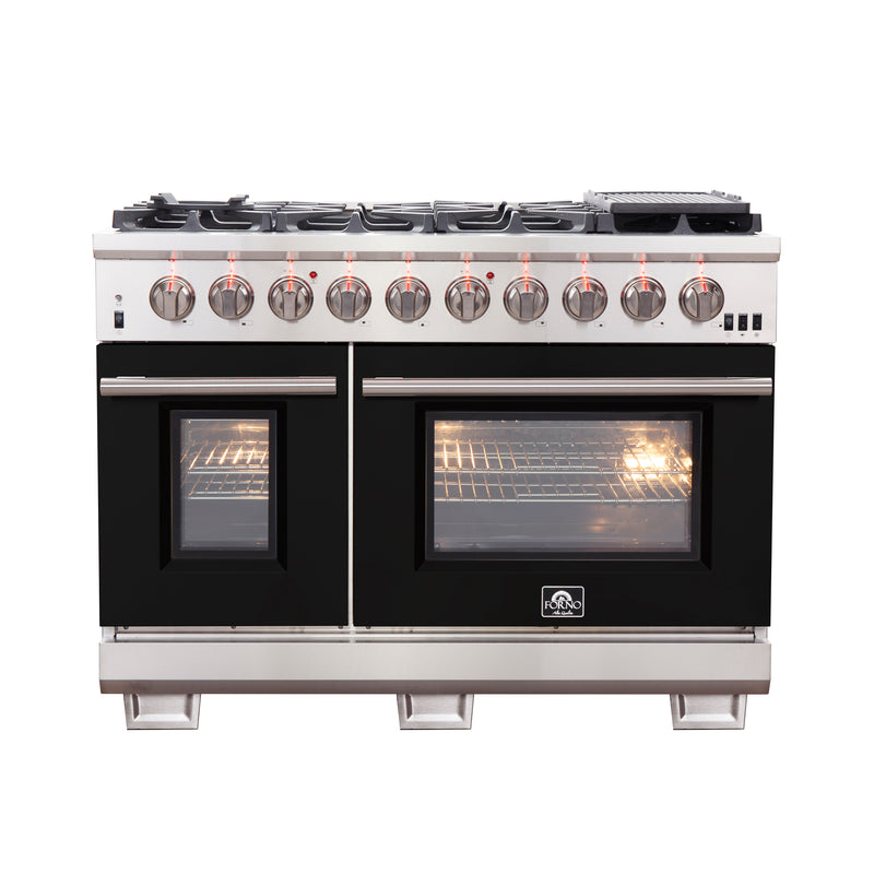 Load image into Gallery viewer, Forno Capriasca 48-inch, Black Gas Range Stainless Steel with 8 Brass Burners and Double Ovens - FFSGS6260-48BLK