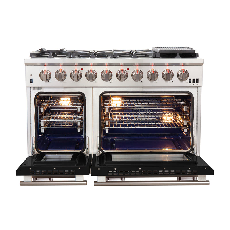 Load image into Gallery viewer, Forno Capriasca 48-inch, Black Gas Range Stainless Steel with 8 Brass Burners and Double Ovens - FFSGS6260-48BLK