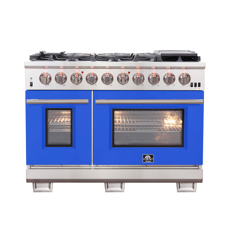 Load image into Gallery viewer, Forno Capriasca 48-inch, Blue Gas Range with 8 Brass Burners and Double Ovens - FFSGS6260-48BLU