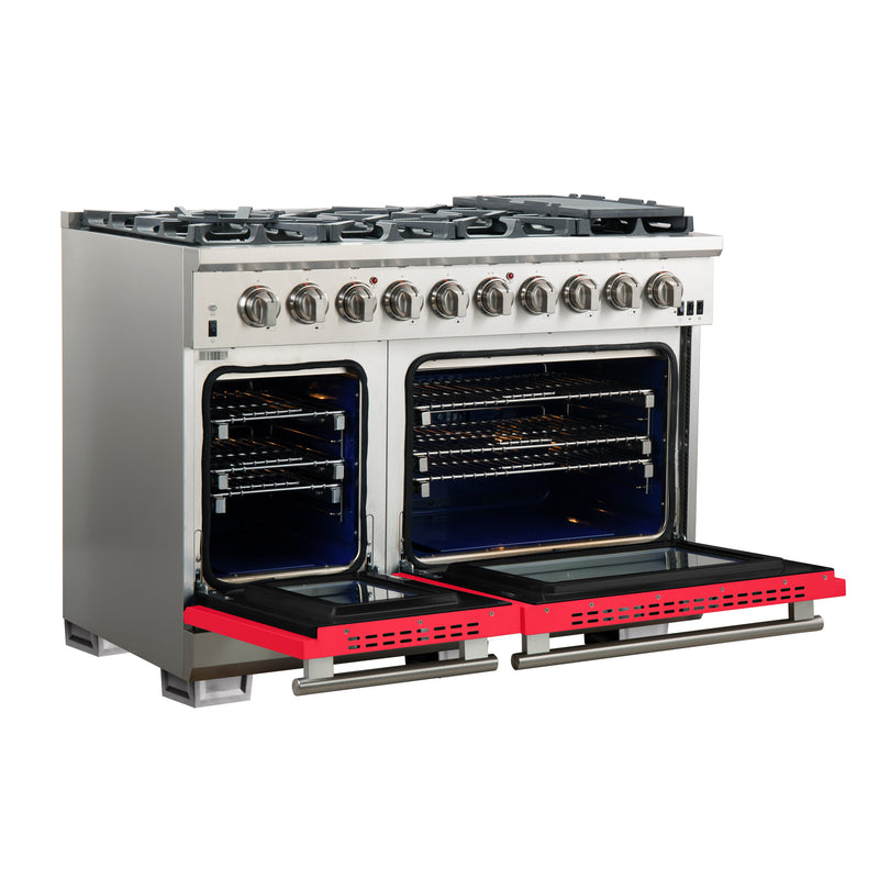 Load image into Gallery viewer, Forno Capriasca 48-inch, Red Gas Range with 8 Brass Burners and Double Ovens - FFSGS6260-48RED
