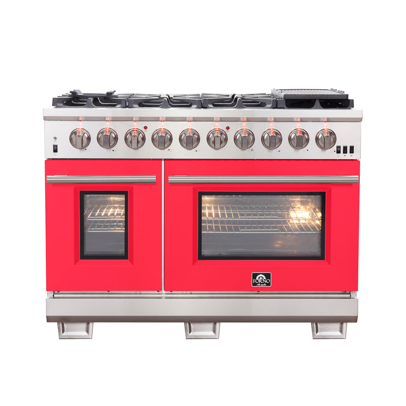 Load image into Gallery viewer, Forno Capriasca 48-inch, Red Gas Range with 8 Brass Burners and Double Ovens - FFSGS6260-48RED