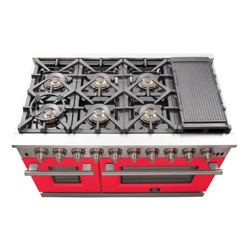 Load image into Gallery viewer, Forno Capriasca 48-inch, Red Gas Range with 8 Brass Burners and Double Ovens - FFSGS6260-48RED