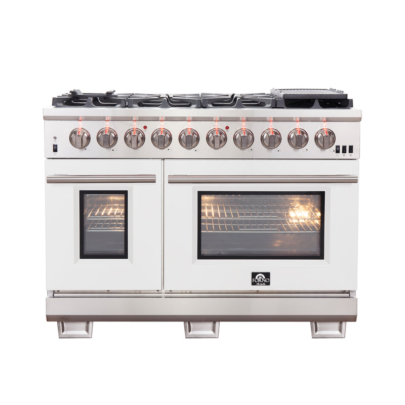 Load image into Gallery viewer, Forno Capriasca 48-inch, White Gas Range with 8 Brass Burners - FFSGS6260-48WHT