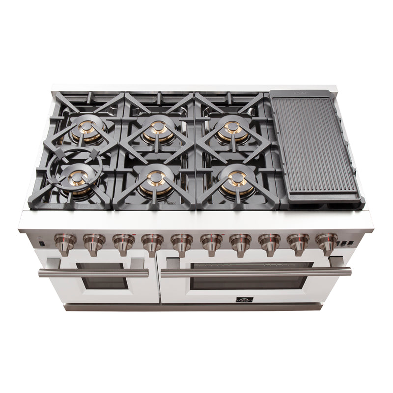 Load image into Gallery viewer, Forno Capriasca 48-inch, White Gas Range with 8 Brass Burners - FFSGS6260-48WHT