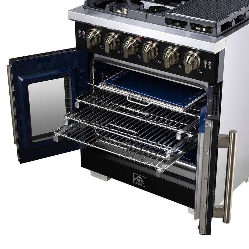 Load image into Gallery viewer, Forno Capriasca 30-Inch, Black Freestanding French Door Gas Range with 4 Burners - FFSGS6460-30BLK