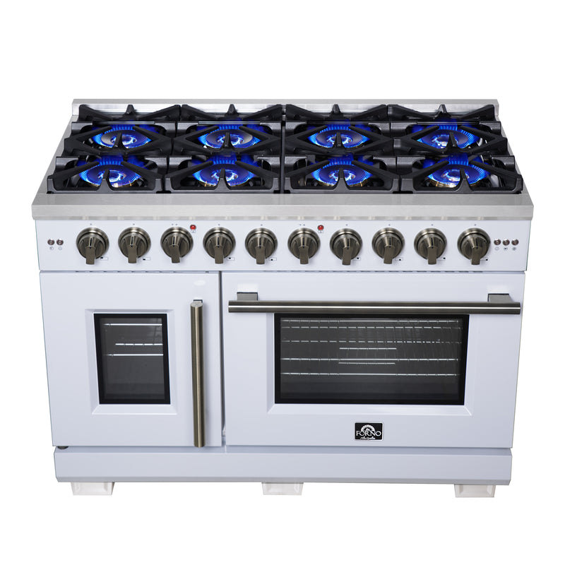 Load image into Gallery viewer, Forno Capriasca 48-Inch White Freestanding French Door Gas Range, 8 Burners, Convection Oven, Energy Efficient