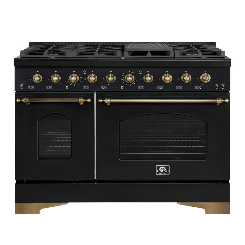 Load image into Gallery viewer, Forno Antico 48-Inch Freestanding Gas Range, Black, Antique Brass Design, 8 Burners, Griddle, Double Ovens, Energy Efficient