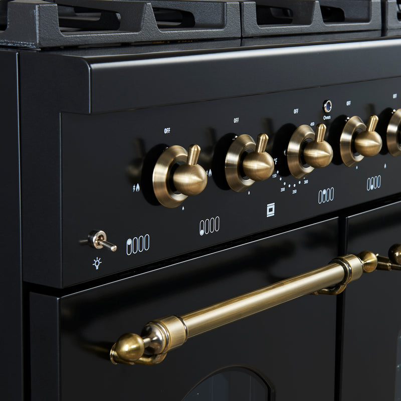 Load image into Gallery viewer, Forno Antico 48-Inch Freestanding Gas Range, Black, Antique Brass Design, 8 Burners, Griddle, Double Ovens, Energy Efficient
