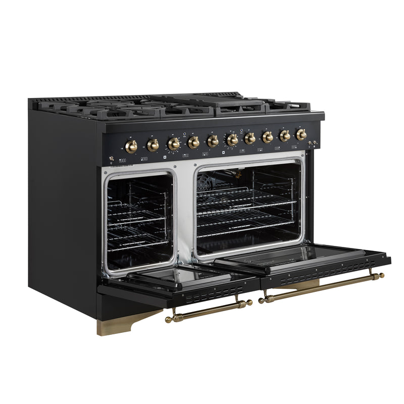 Load image into Gallery viewer, Forno Antico 48-Inch Freestanding Gas Range, Black, Antique Brass Design, 8 Burners, Griddle, Double Ovens, Energy Efficient