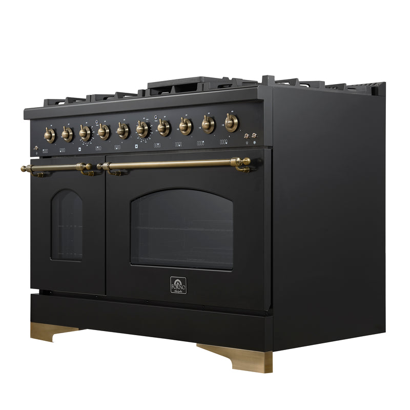 Load image into Gallery viewer, Forno Antico 48-Inch Freestanding Gas Range, Black, Antique Brass Design, 8 Burners, Griddle, Double Ovens, Energy Efficient