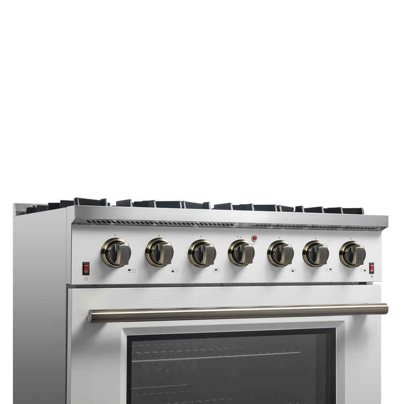 Load image into Gallery viewer, Forno Galiano 36-inch Freestanding Gas Range in White with Antique Brass Design, 6 Burners, 83,000 BTU, 5.36 cu.ft. Convection Oven