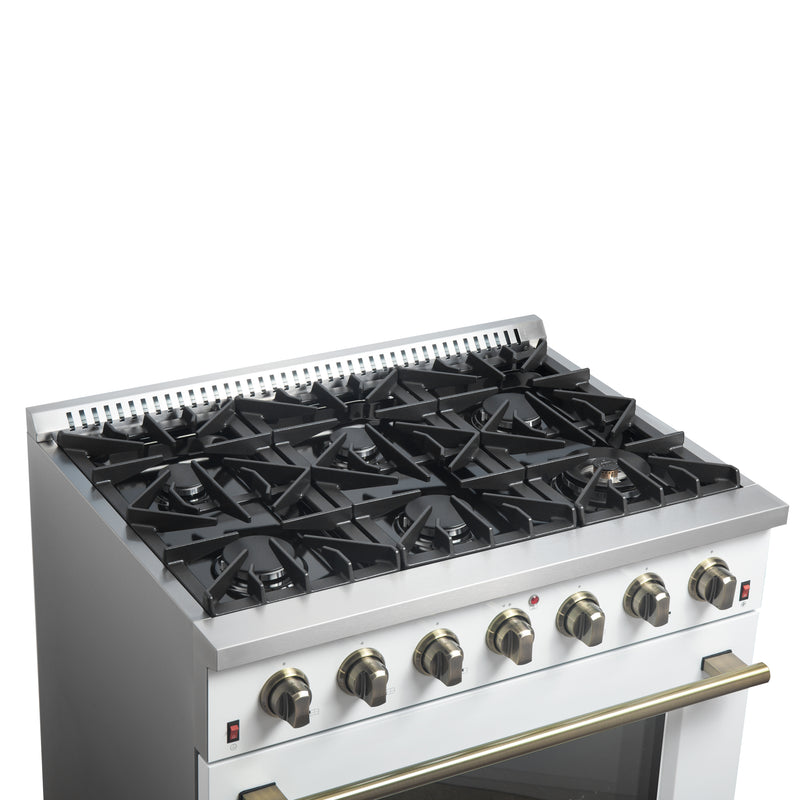 Load image into Gallery viewer, Forno Galiano 36-inch Freestanding Gas Range in White with Antique Brass Design, 6 Burners, 83,000 BTU, 5.36 cu.ft. Convection Oven