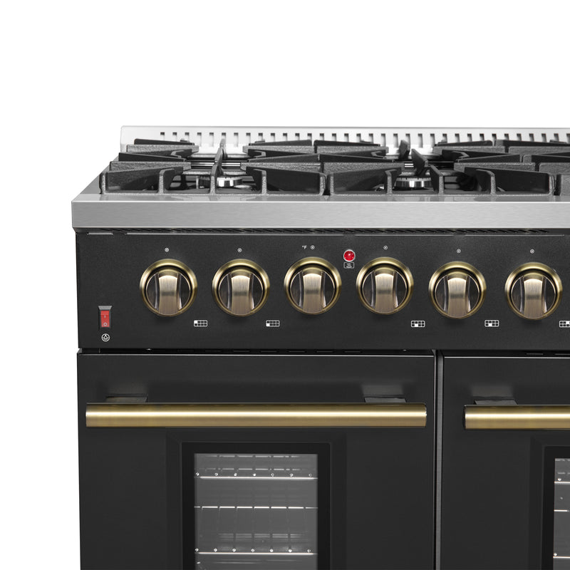 Load image into Gallery viewer, FORNO Galiano 48-inch Gas Range Black & Antique Brass Design, 8 Burners, 107,000 BTU, Griddle, 6.58 cu.ft. Double Ovens