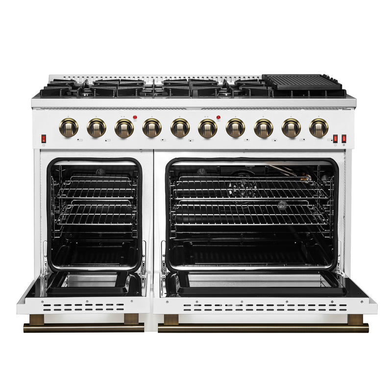Load image into Gallery viewer, FORNO Galiano 48-inch Gas Range White & Antique Brass Design, 8 Burners, 107,000 BTU, Griddle, 6.58 cu.ft. Double Ovens