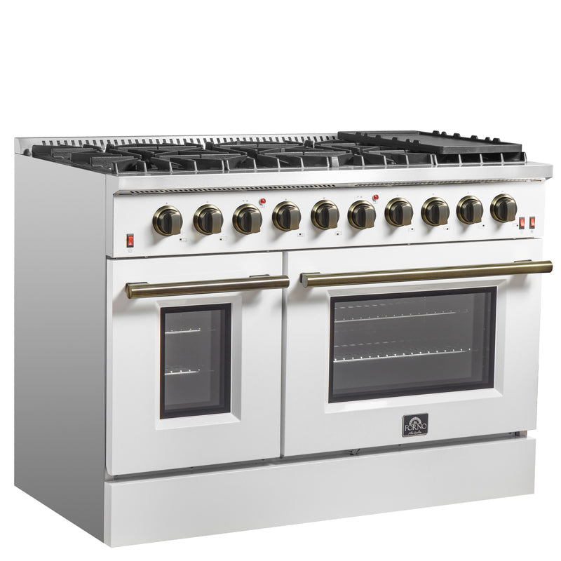 Load image into Gallery viewer, FORNO Galiano 48-inch Gas Range White & Antique Brass Design, 8 Burners, 107,000 BTU, Griddle, 6.58 cu.ft. Double Ovens