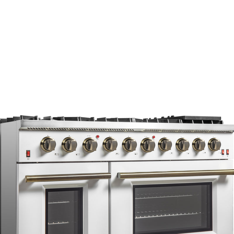 Load image into Gallery viewer, FORNO Galiano 48-inch Gas Range White & Antique Brass Design, 8 Burners, 107,000 BTU, Griddle, 6.58 cu.ft. Double Ovens