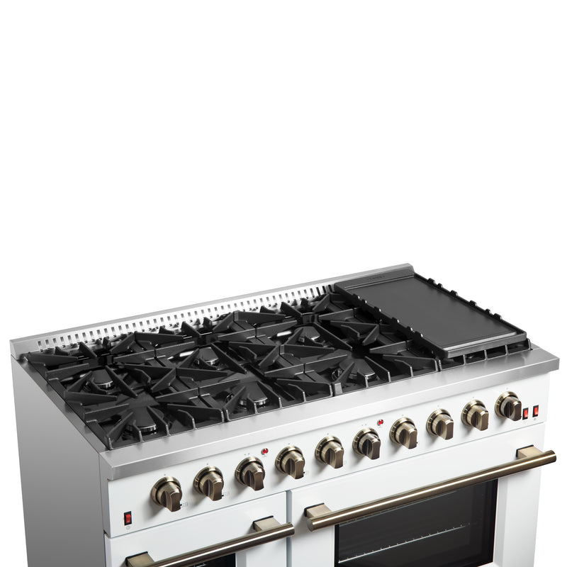Load image into Gallery viewer, FORNO Galiano 48-inch Gas Range White & Antique Brass Design, 8 Burners, 107,000 BTU, Griddle, 6.58 cu.ft. Double Ovens