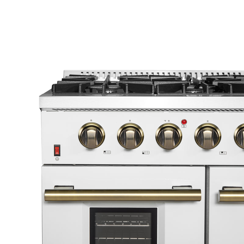 Load image into Gallery viewer, FORNO Galiano 48-inch Gas Range White & Antique Brass Design, 8 Burners, 107,000 BTU, Griddle, 6.58 cu.ft. Double Ovens