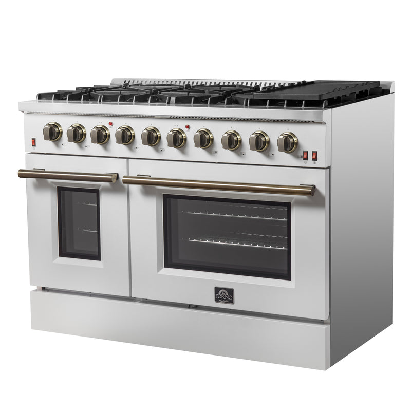 Load image into Gallery viewer, FORNO Galiano 48-inch Gas Range White & Antique Brass Design, 8 Burners, 107,000 BTU, Griddle, 6.58 cu.ft. Double Ovens