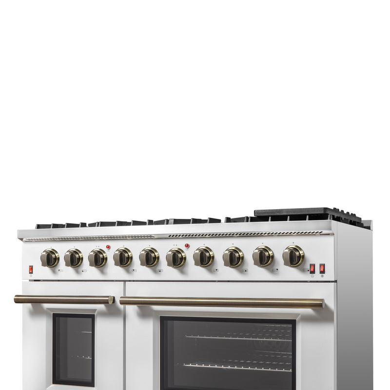 Load image into Gallery viewer, FORNO Galiano 48-inch Gas Range White & Antique Brass Design, 8 Burners, 107,000 BTU, Griddle, 6.58 cu.ft. Double Ovens