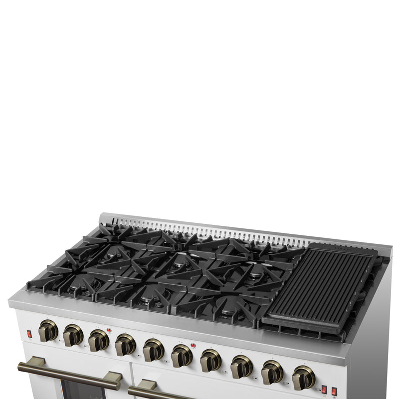 Load image into Gallery viewer, FORNO Galiano 48-inch Gas Range White & Antique Brass Design, 8 Burners, 107,000 BTU, Griddle, 6.58 cu.ft. Double Ovens