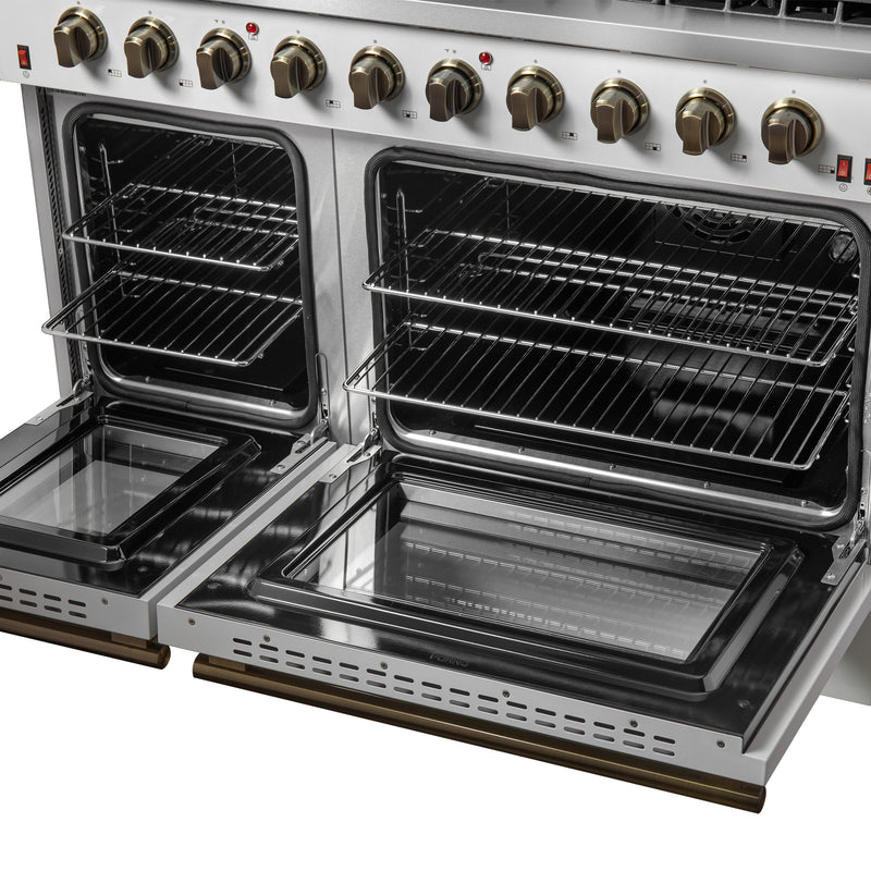 Load image into Gallery viewer, FORNO Galiano 48-inch Gas Range White & Antique Brass Design, 8 Burners, 107,000 BTU, Griddle, 6.58 cu.ft. Double Ovens