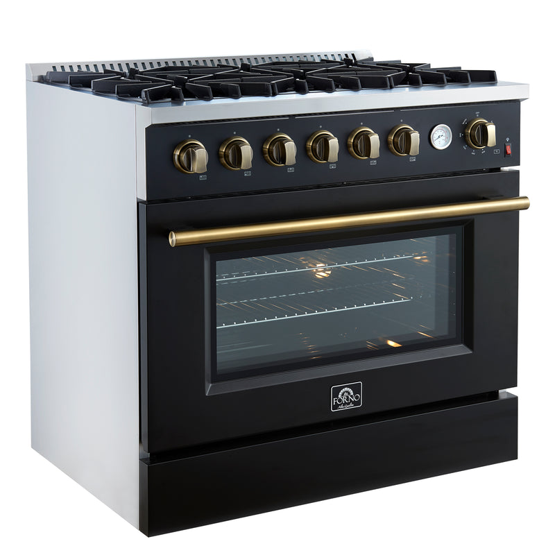 Load image into Gallery viewer, Marco 36-Inch Gas Range Black & Antique Brass Design, 6 Burners 67,000 BTU, 5.36 cu.ft. Convection Oven